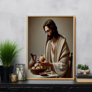 Póster Jesús en soledad rompiendo pan sagrado