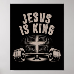 Póster Jesús Es El Rey Barbell Cruza Gracioso Trabajo Cri