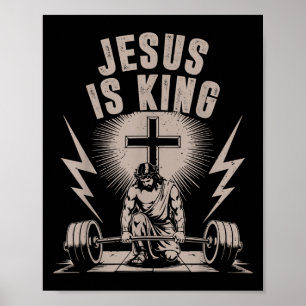Póster Jesús Es El Rey Barbell Cruza Gracioso Trabajo Cri