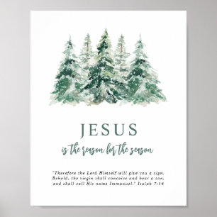 Póster Jesús es la razón del Árbol acuarela de temporada
