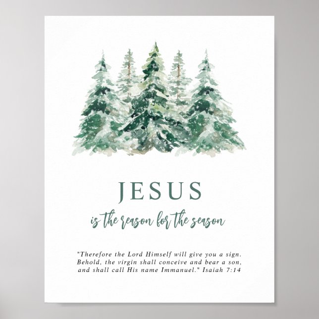 Póster Jesús es la razón del Árbol acuarela de temporada (Frente)