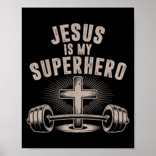 Póster Jesús Es Mi Superhéroe Barbell Trabajo Gracioso Cr