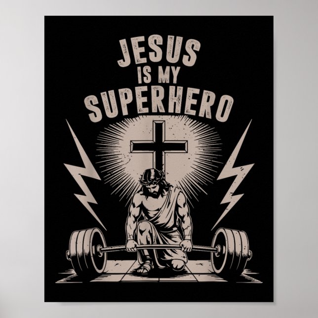 Póster Jesús Es Mi Superhéroe Gracioso Gimnasio Cristiano (Frente)