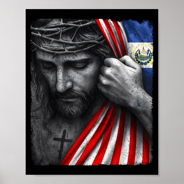 Póster Jesus Faith Cross Crown America El Salvador Herita (Frente)