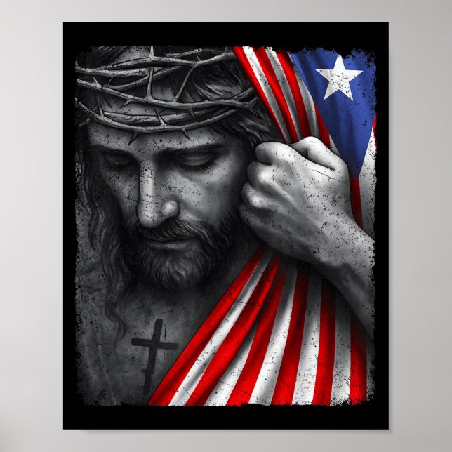Póster Jesus Faith Cross Crown America Puerto Rico Herita (Frente)