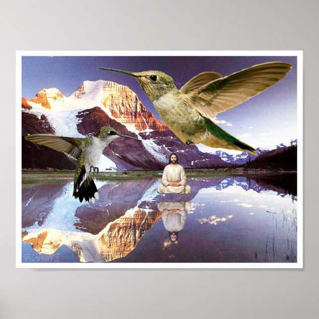 Póster Jesús flotando sobre el agua meditando sobre el la (Frente)