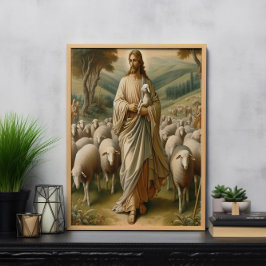 Póster Jesús guiando a las ovejas a través de pasturas ve