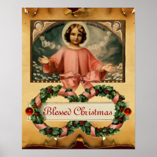 PÓSTER JESÚS INFANTIL CON ANGELES Y NAVIDADES CRUZADOS