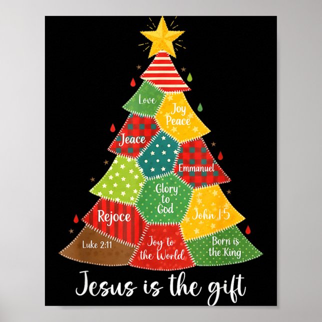Póster Jesus Is The Gift Christmas Tree Patchwork Scriptu (Frente)