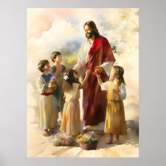 Póster Jesús juega con los niños
