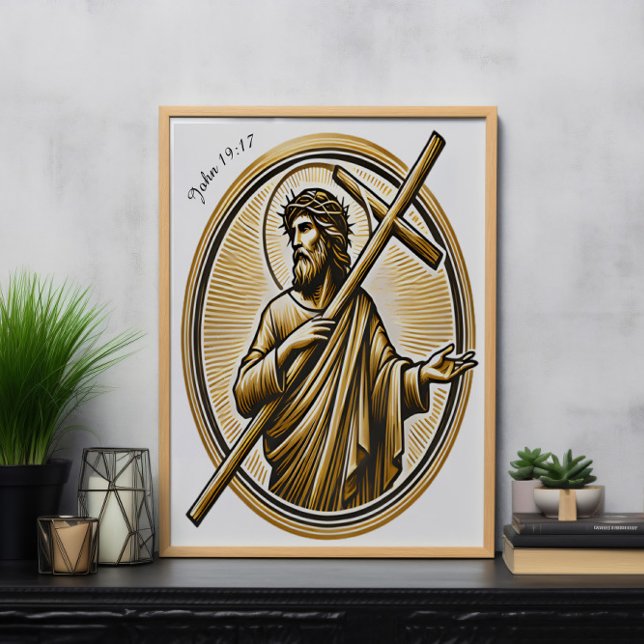 Póster Jesús levantó la Cruz Dorada con amor (Subido por el creador)