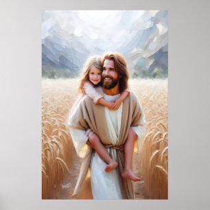 Póster Jesús llevando a la niña Jesús y a los niños Jesús