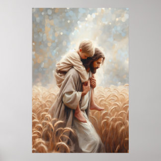 Póster Jesús llevando al niño Jesús y al niño Jesús y a l