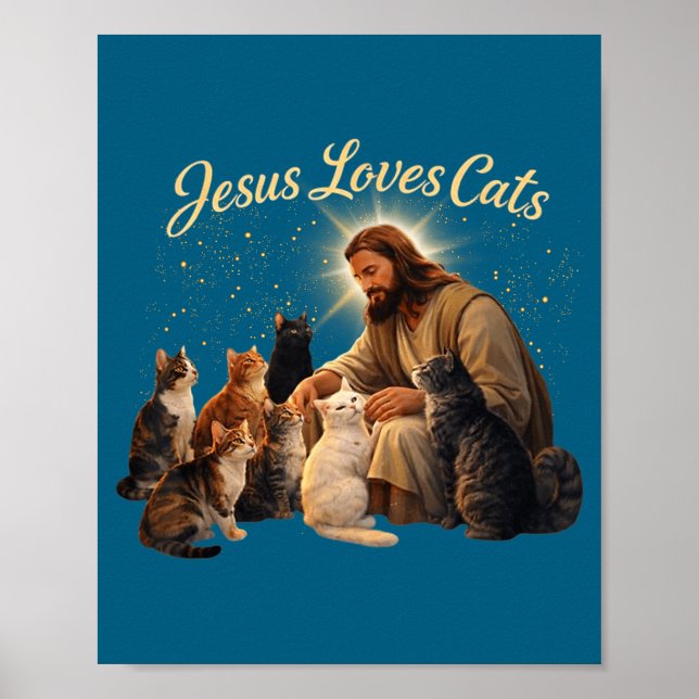 Póster Jesus Loves Cats Christian Cat Lover Jesus Hugs Ca (Frente)