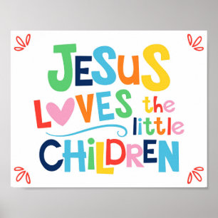 Póster Jesus Loves The Little Children Kids Christian Pos