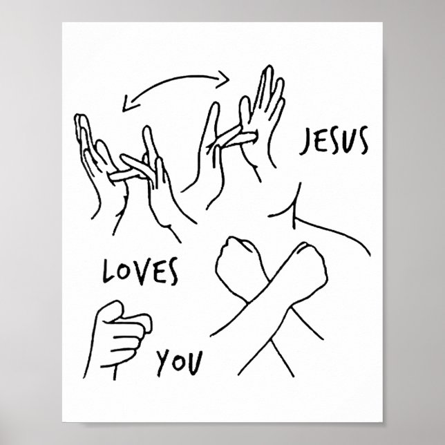 Póster Jesus Loves You Asl Sign Language Christian  (Frente)