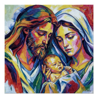 Póster Jésus Marie et Joseph huile expressionniste