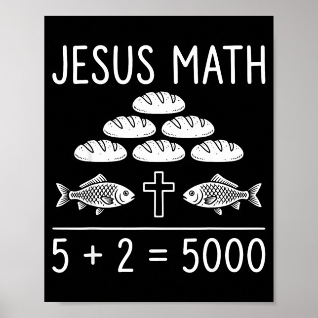 Póster Jesús matemáticas 2 peces 5 panes alimenta a los 5 (Frente)
