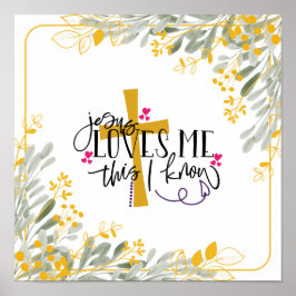 Póster Jesús me ama esto que sé, cruz y flores