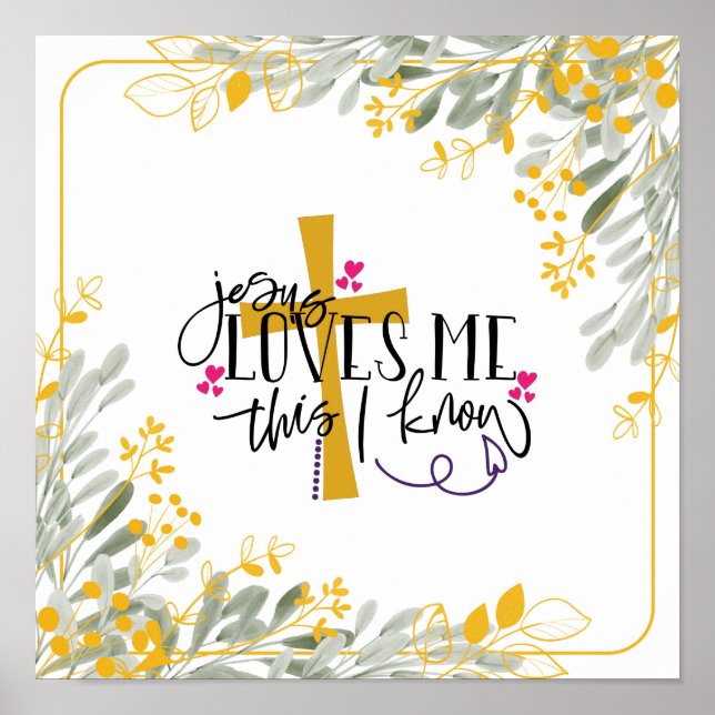 Póster Jesús me ama esto que sé, cruz y flores (Frente)