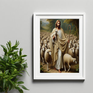 Póster Jesús Pastoreando los corderos en la serenidad