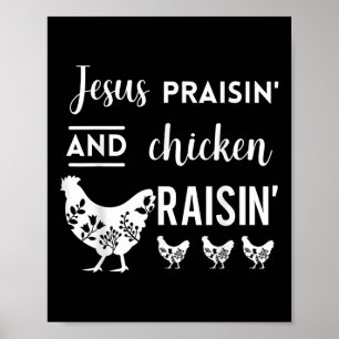 Póster Jesus Praisin Y Chicken Raisin Graciosa Agricultur