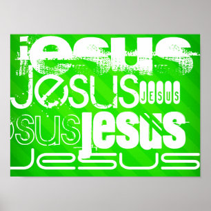 Póster Jesús; Rayas verdes de neón