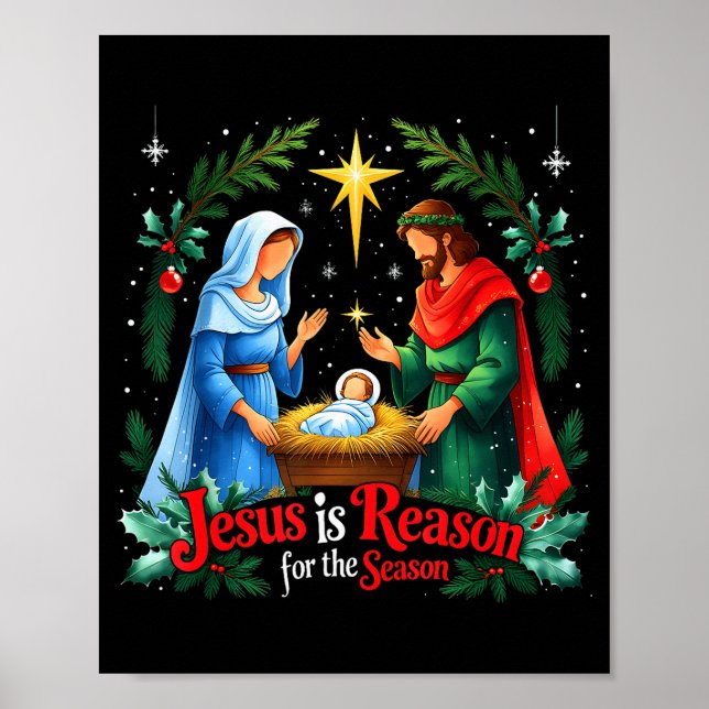 Póster Jesus Reason For The Season Nativity Christmas Des (Frente)