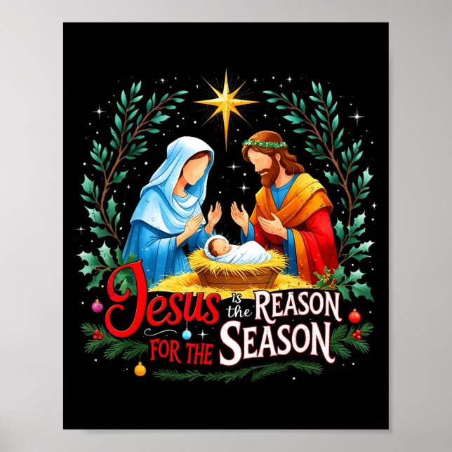 Póster Jesus Reason For The Season Nativity Christmas Des (Frente)