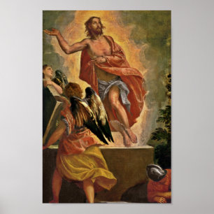 Póster Jesús resucitado sobre su sepulcro