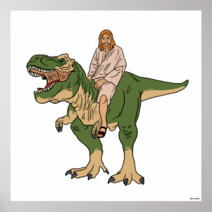 Póster Jesus Riding T-Rex