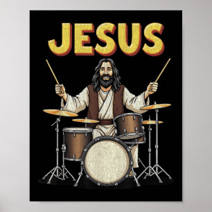 Póster Jesús Rockea Música Funny Diseño de Drummer Cristi