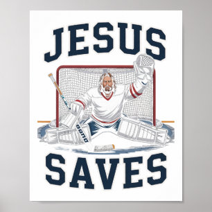 Póster Jesús salva al equipo de jugadores de hockey Dios