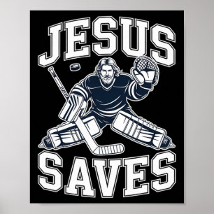 Póster Jesús salva: humor de hockey para jugadores cristi