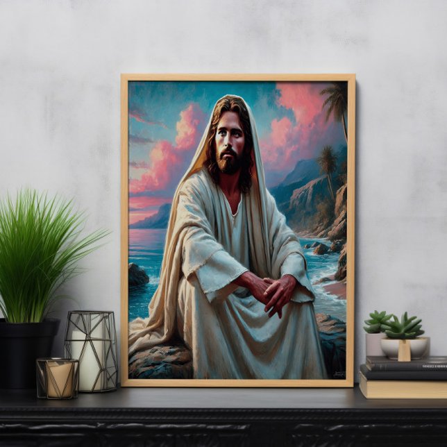 Póster Jesús salvador por la costa en una reflexión tranq (Subido por el creador)