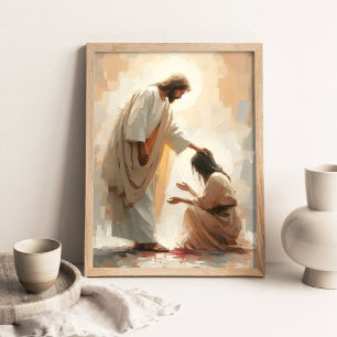Póster Jesús Sana a la Mujer Hemorrágica, Pintura Cristia