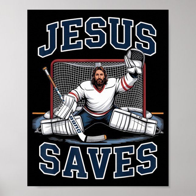 Póster Jesus Saves Hockey Player Team God Hockey Lovers H (Frente)