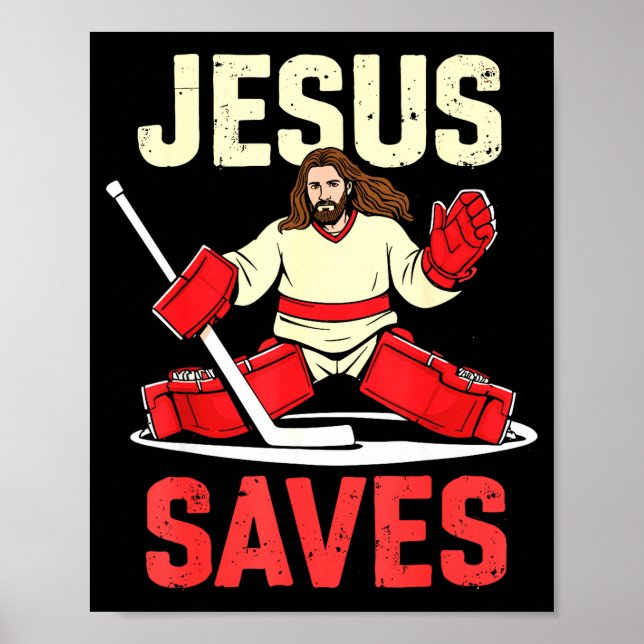 Póster Jesus Saves Ice Hockey Goalie Player Christian Fun (Frente)