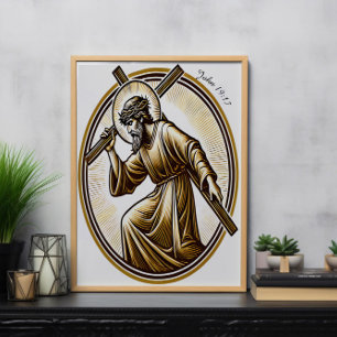 Póster Jesús Sostenía La Cruz Del Oro De Forma Reverente