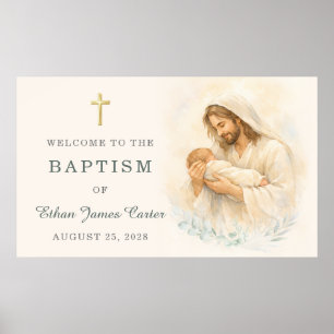 Póster Jesús sosteniendo al bebé Bautismo Bienvenida Acua