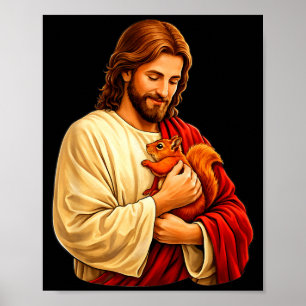 Póster Jesús sosteniendo ardilla cristiano 