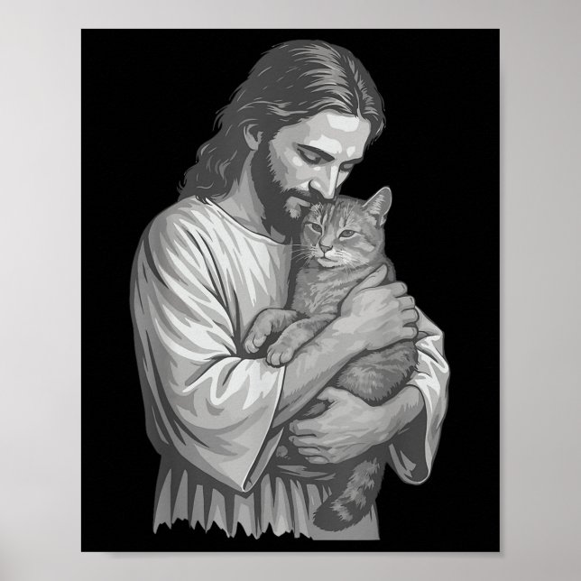 Póster Jesús sujetando al gato (Frente)