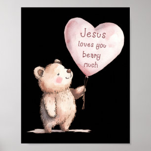 Póster Jesús te ama Beary mucho adorable niños cristianos