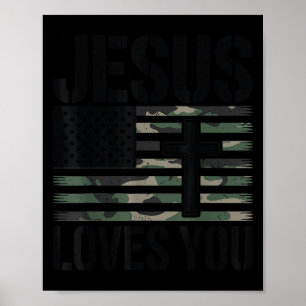 Póster Jesús Te Ama Camo Cristiano 4 De Julio Hombres Muj