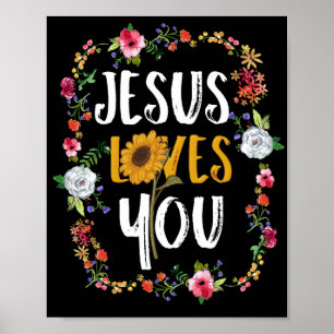 Póster Jesús Te Ama Con El Marco De Flor Redondo Cristian