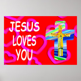 Póster Jesús Te Ama Con La Cruz Cristiana