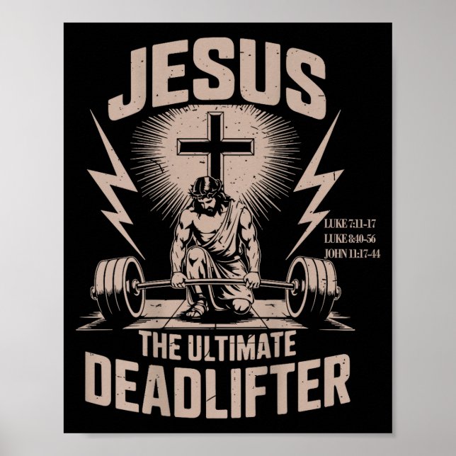 Póster Jesus The Ultimate Deadlifter Funny Christian Gym  (Frente)
