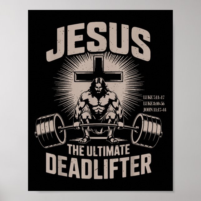 Póster Jesus The Ultimate Deadlifter Muscle Kid Funny Chr (Frente)