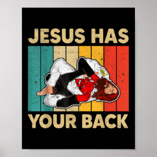 Póster Jesús Tiene Su Espalda Jiu Jitsu Retro Hombres Cri