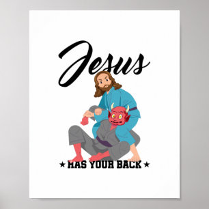 Póster Jesús tiene tu espalda Jiu-Jitsu BJJ Funny MMA